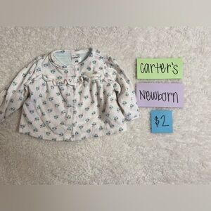 ❤️NWOT Infant Carter's White Floral Button Down Shirt, Newborn